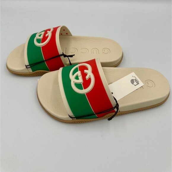 Gucci Unisex Rubber GG Logo Interlock Slide Monogram Sandals 655461 EU38 - Picture 4 of 10